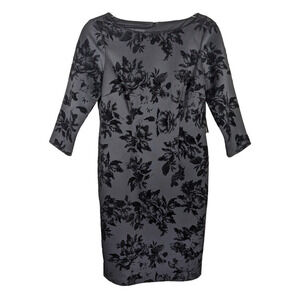 Black Label by Evan Picone 4 Dress Black Floral Velvet Detail NWT